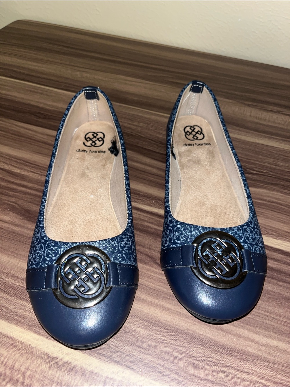 Daisey Fuentes Navy Logo-Embellished Ballet Flats